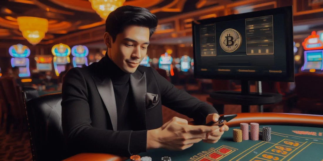 guy playing online casino with bitcoin